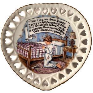 Vintage "Now I Lay Me Down To Sleep" Reticulated Plate Gold Edge SWEET!